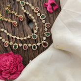 Vriksham Elegant 2 Layer Red Green AD Stone Short Neckpiece-Tear drop-G18510